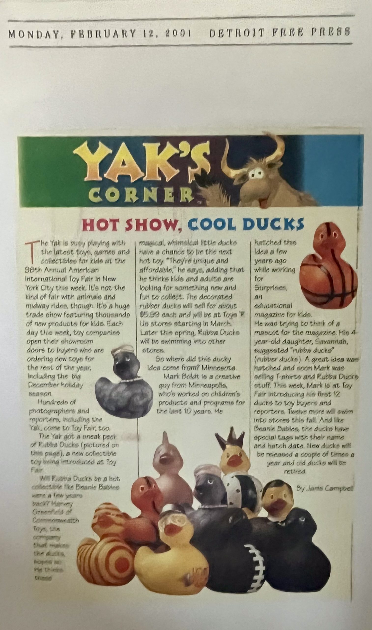 Detroit Free Press, Yak's corner, rubber duck, rubba ducks