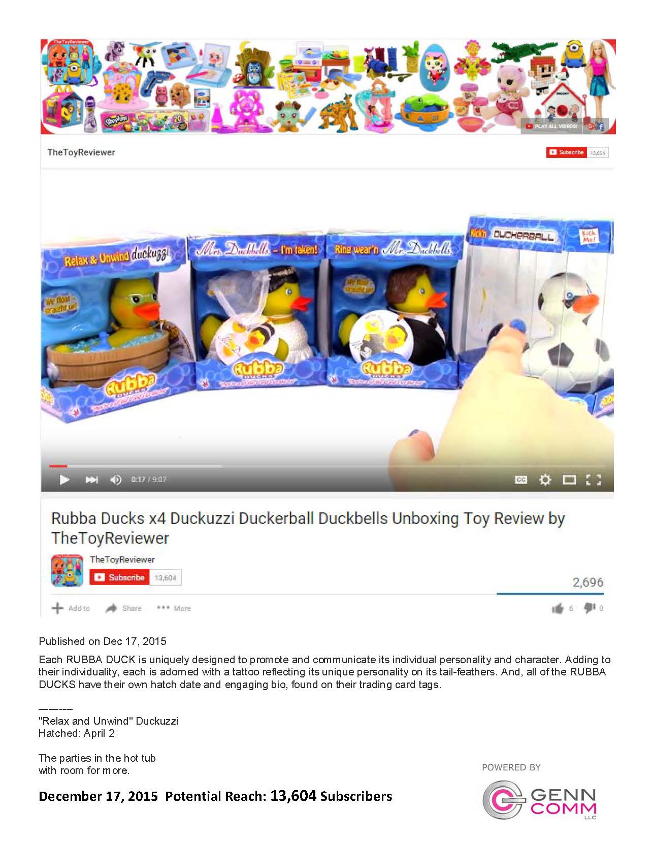 The Toy reviewer, YouTube, GennComm, rubber duck, rubba ducks