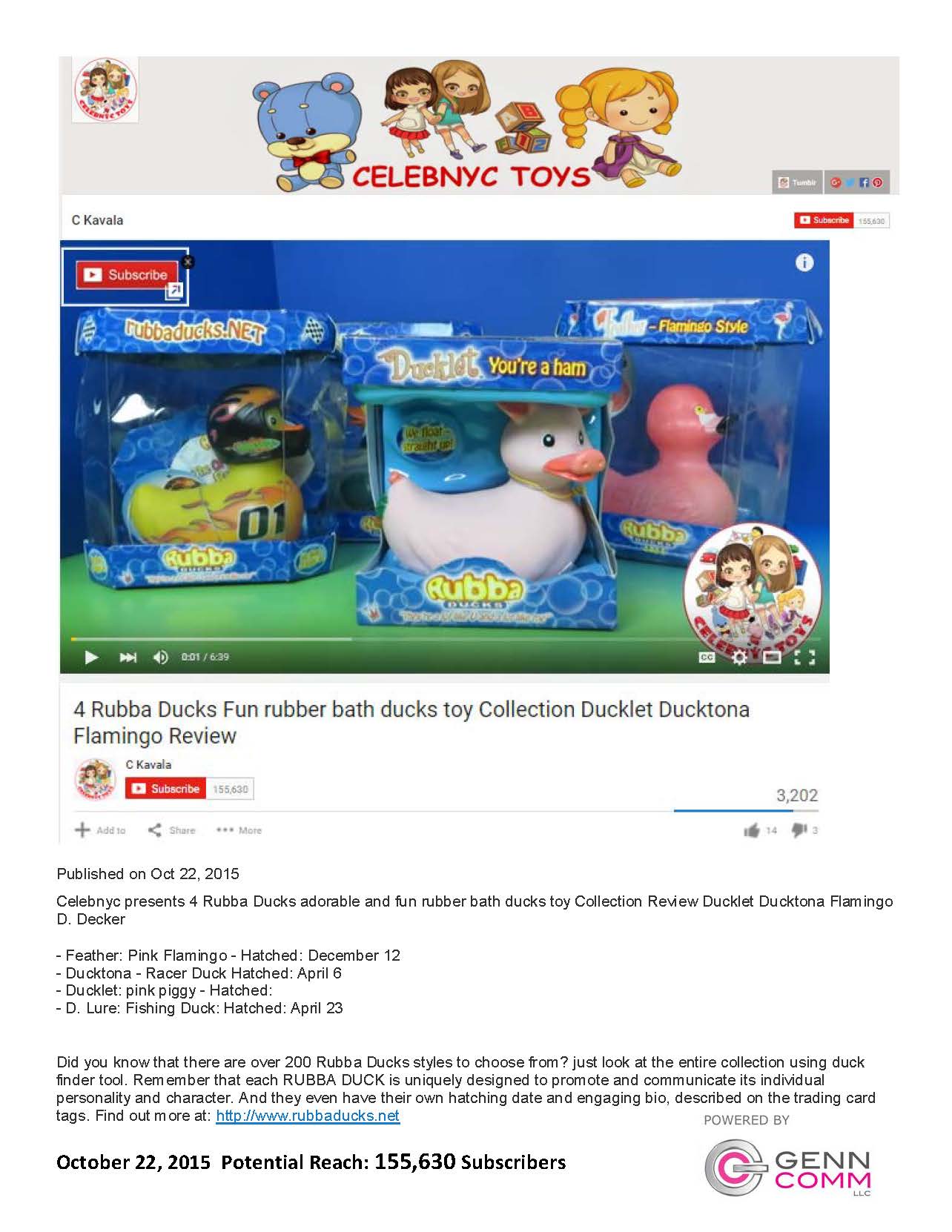 CeleNYC Toys, GennComm, YouTube, Rubba Ducks, rubber duck