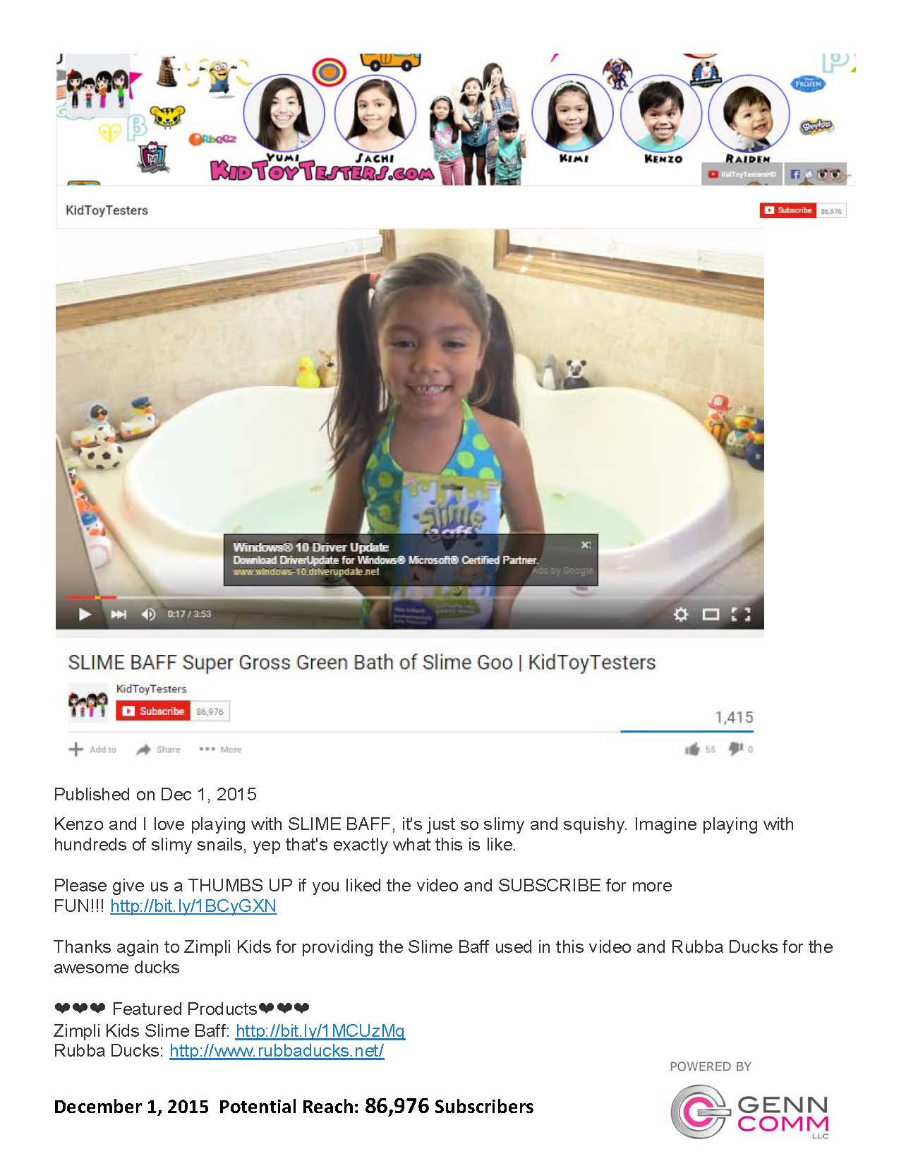 YouTube; KidToyTesters.com – Rubba Ducks bath – GennComm | Rubba Ducks