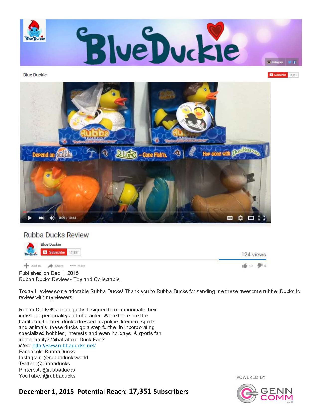Blue Duckie, YouTube, Rubba Ducks, rubber duck, GennComm